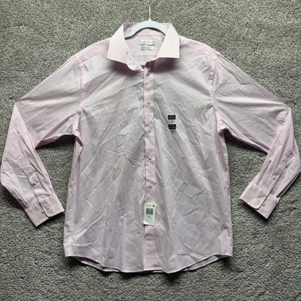 Lauren Ralph Lauren Silver Label XL 17-34/35 Pink Satin LongSleeve Ultraflex NWT